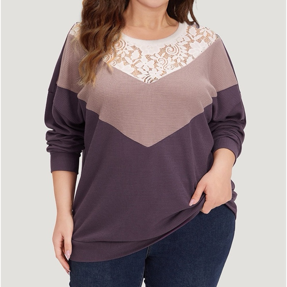 BloomChic Purple Lace Accent Waffle Knit Top Plus Size 1X